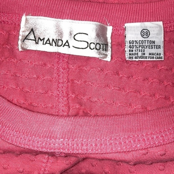 Amanda Scott| Sherbet Pink Short Boxy Knit Tee Textured Dot Short Sleeves 38/M - Picture 3 of 4